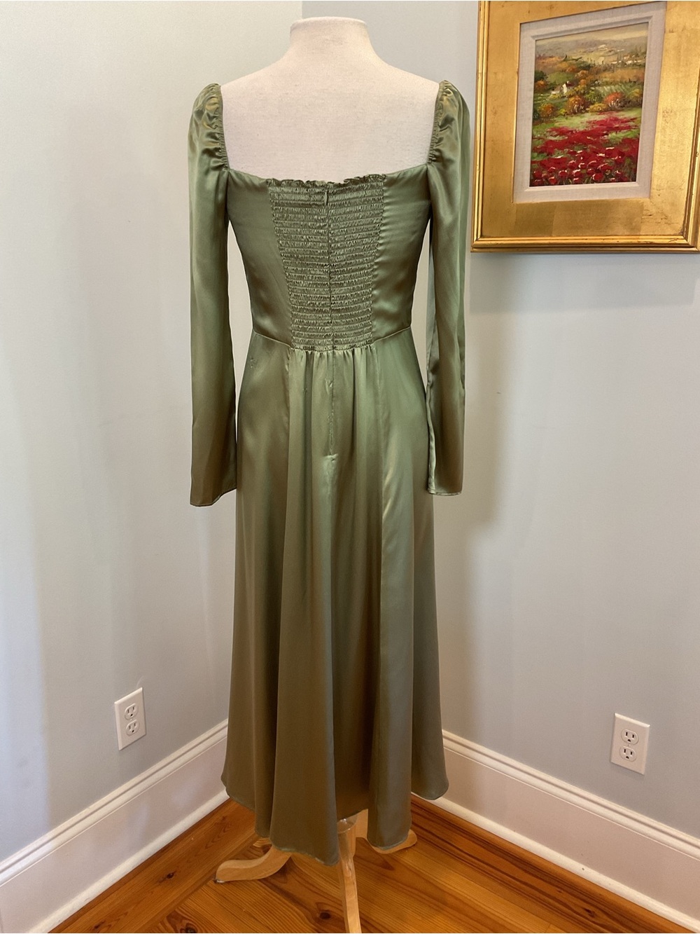 Reformation Maryanne Silk Midi Dress Sage Green - Picture 2 of 7
